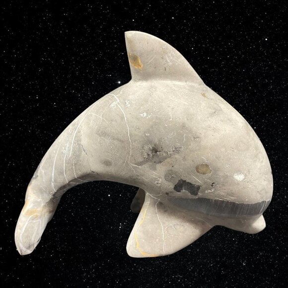Hand Carved Gray Marble Stone Dolphin Figurine Paperweight 4.5”T 5”W - Picture 1 of 10